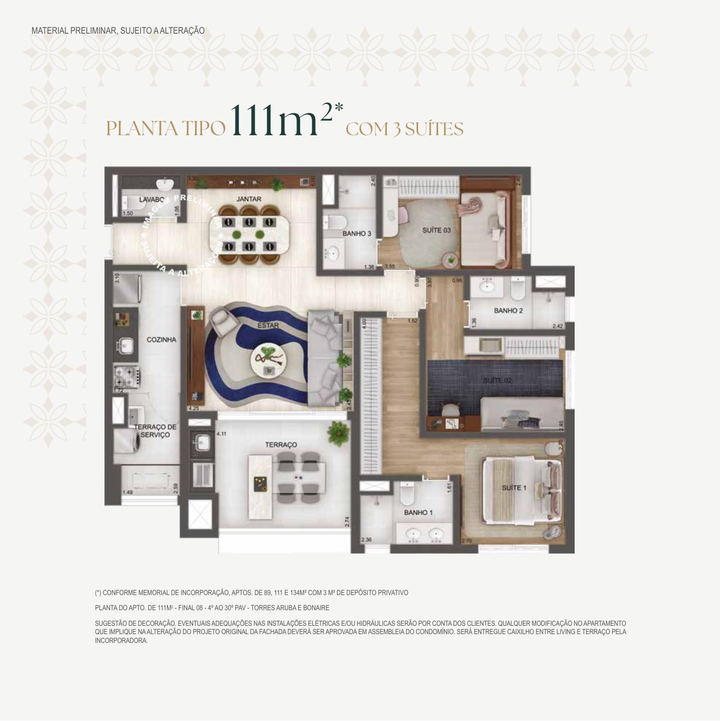 Planta 111m² Tipo · 3 suítes