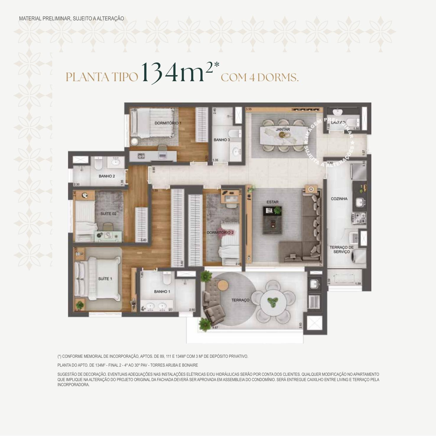 Planta 134m² Tipo · 4 dorms