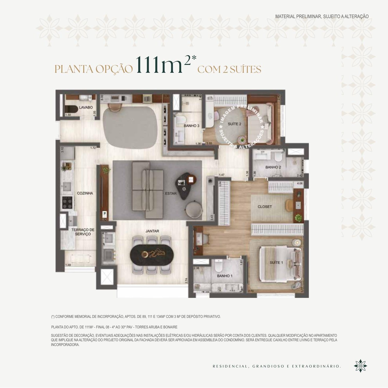 Planta 111m² Opção · 2 suítes