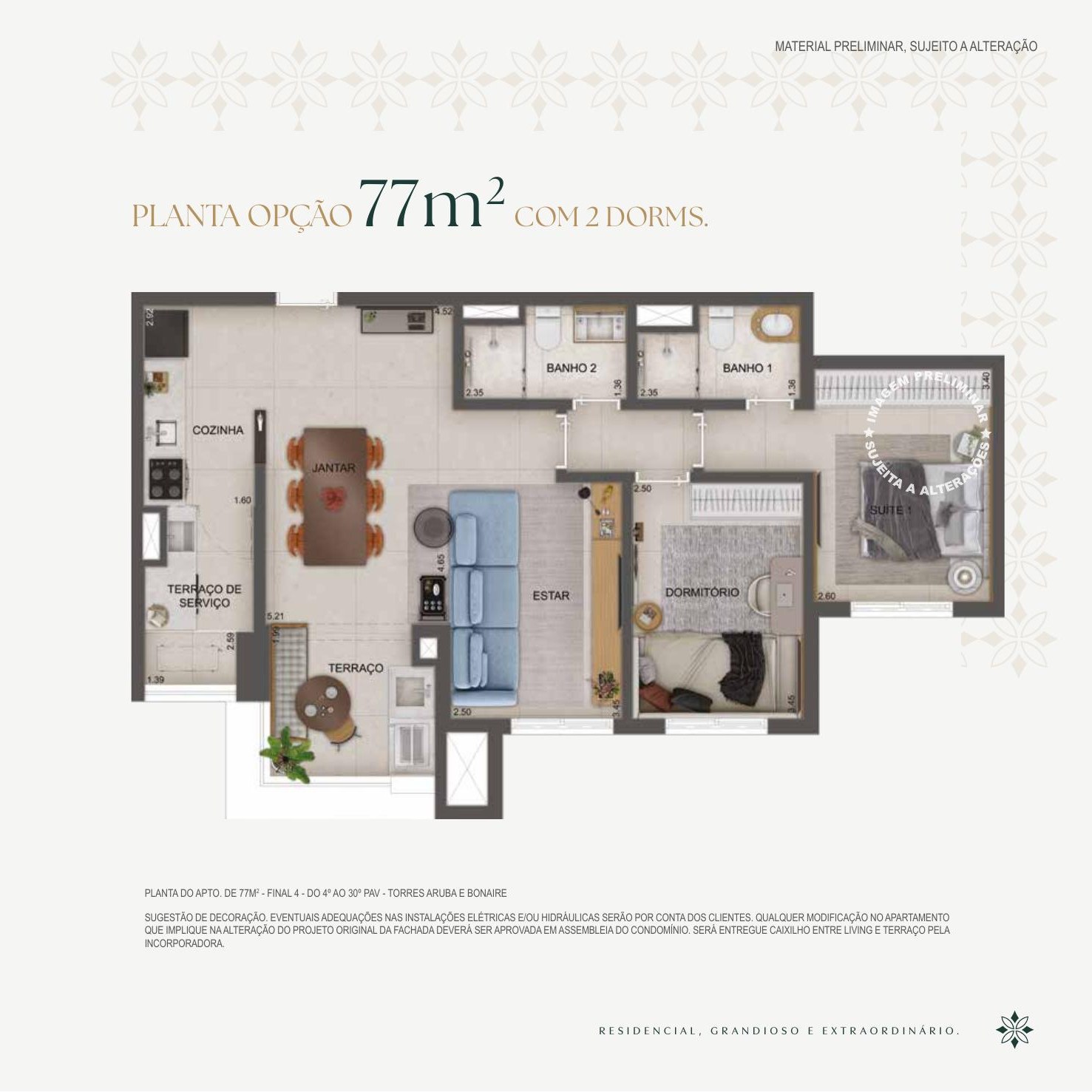 Planta 77m² Opção · 2 dorms