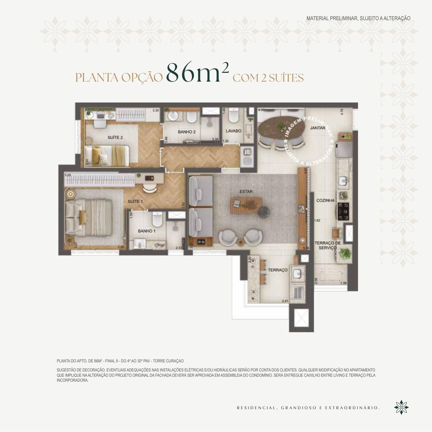 Planta 86m² Opção · 2 suítes
