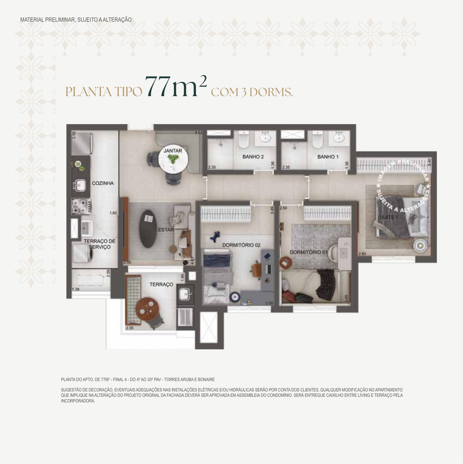 Planta 77m² Tipo · 3 dorms