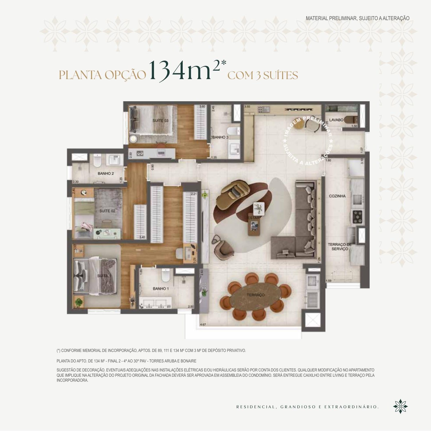 Planta 134m² Opção · 3 suítes